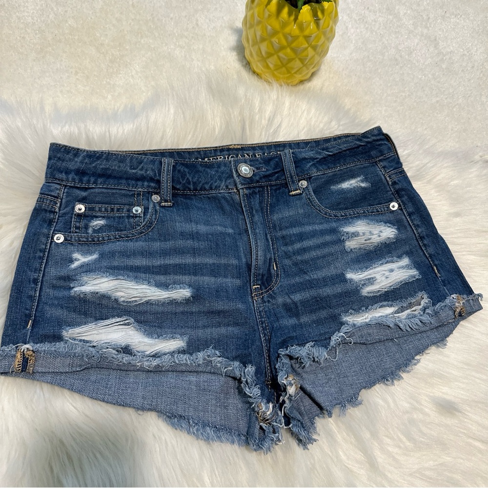 American Eagle Cutoff Shorts Womens 4 Stretch Denim Jeans Light Blue Distressed